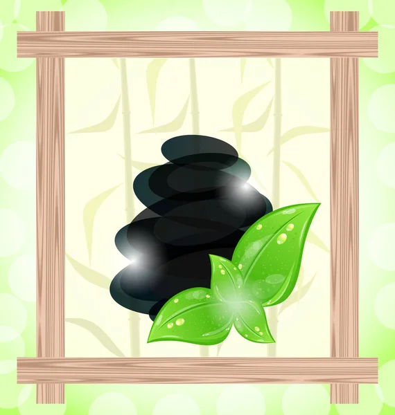 Illustration meditative bamboo background with cairn stones and