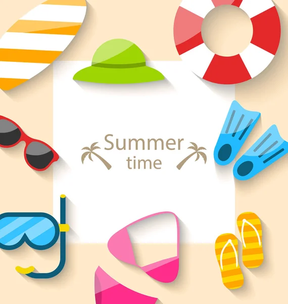 Cartão de viagem de verão com acessórios de praia — Fotografia de Stock