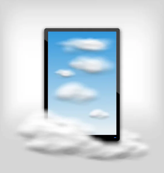 Tablette PC avec Nuages et Ciel Bleu — Photo