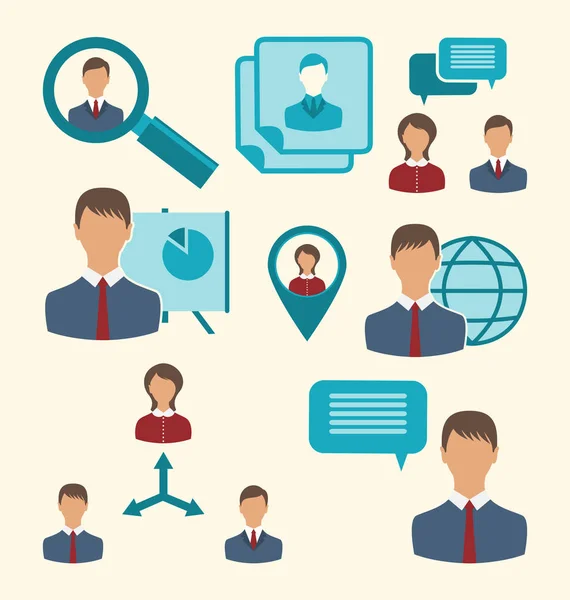 Плоские иконы деловых людей, показывающие презентацию онлайн-встречи — стоковое фото