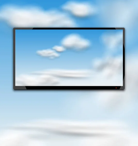 Cloudscape com computador preto Tablet PC — Fotografia de Stock