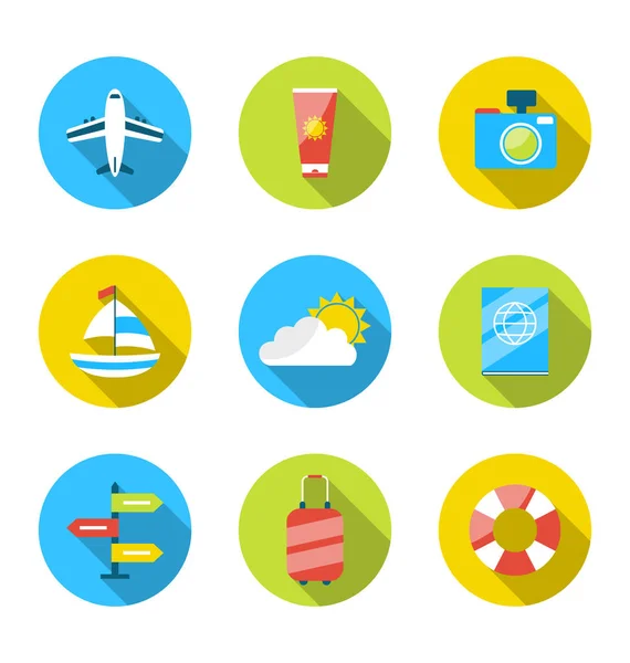 Platte moderne instellen pictogrammen van reizen, planning aan zomervakantie, — Stockfoto
