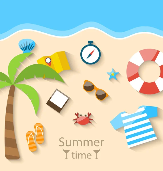 여름 시간 배경 평면 일에 화려한 간단한 아이콘을 설정 — 스톡 사진