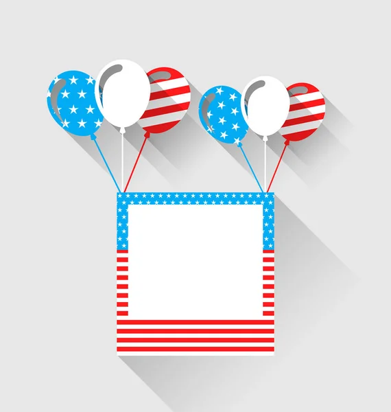 Moldura de fotos e balões em cores nacionais dos EUA, longo styl sombra — Fotografia de Stock