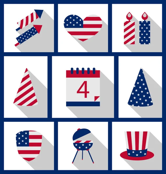 Icons Set ABD bayrağı renk Bağımsızlık günü 4 Temmuz — Stok fotoğraf