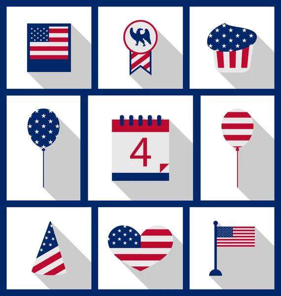 Icons Set dag van de onafhankelijkheid van kleur van de vlag van Verenigde Staten 4th of July — Stockfoto