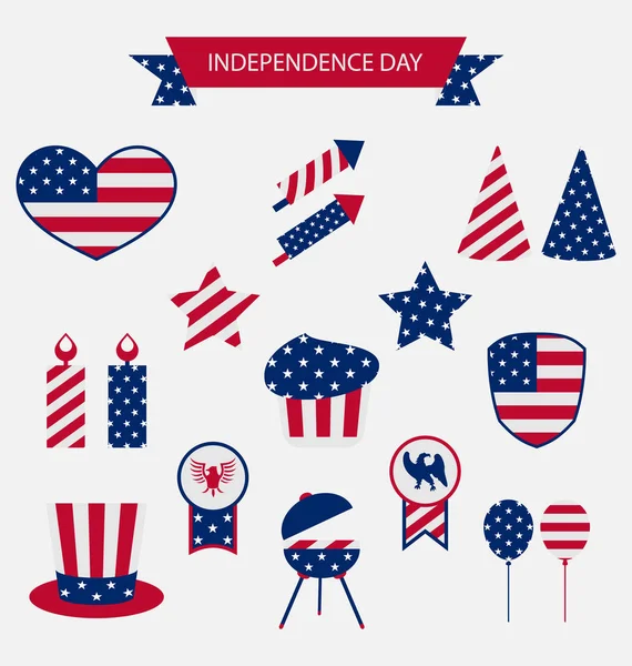 Icons Set USA Flag Color Independence Day 4th of July