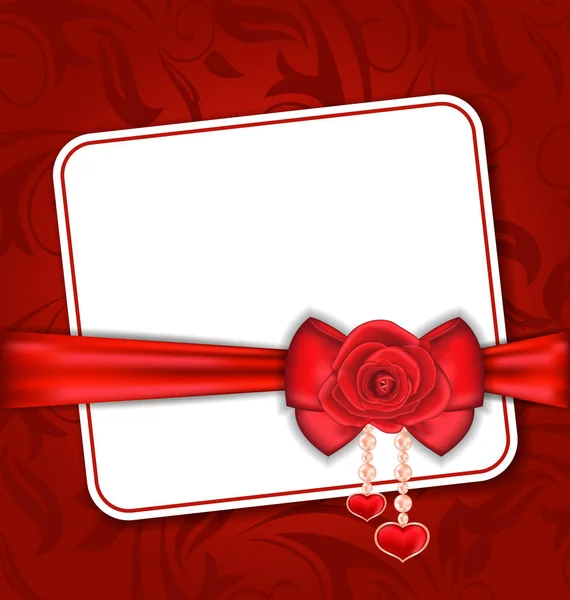 Beautiful card for Valentine Day with red rose and bow — Stock Photo, Image