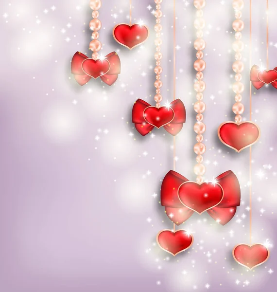 Glowing background with hanging hearts for Valentine Day, copy s — Stock Photo, Image