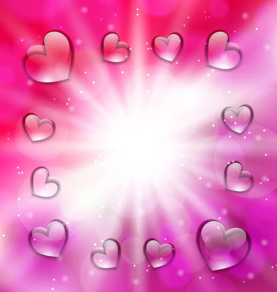 Llighten background with glassy hearts for Valentine Day, copy, — Stock Photo, Image