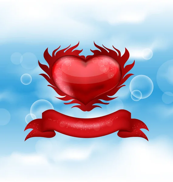 Red heart on blue sky background for Valentines day