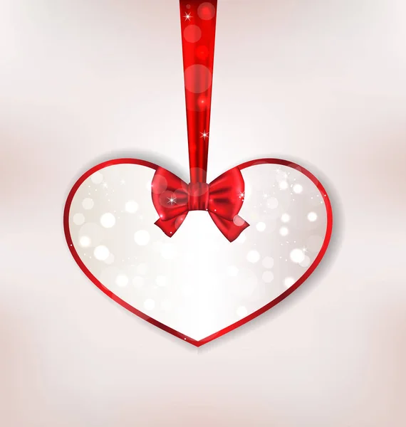 Corazón de tarjeta en forma de arco de seda para San Valentín —  Fotos de Stock