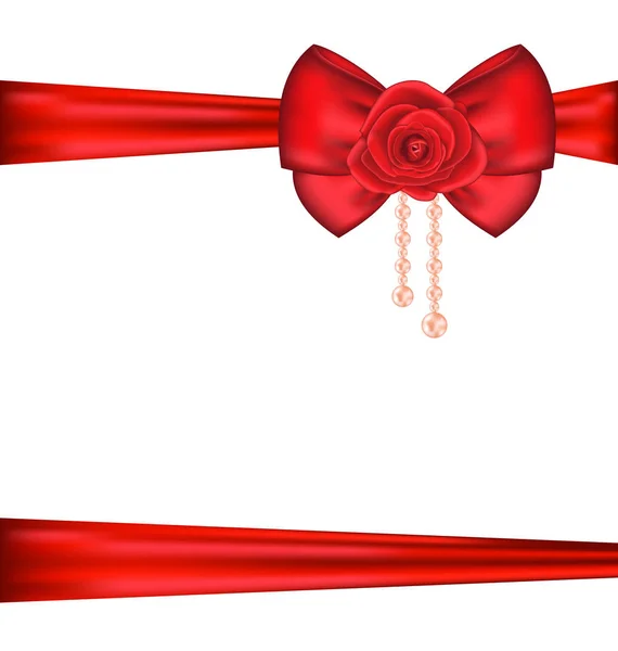 Arco vermelho com rosa e pérolas para presente de embalagem Dia dos Namorados — Fotografia de Stock