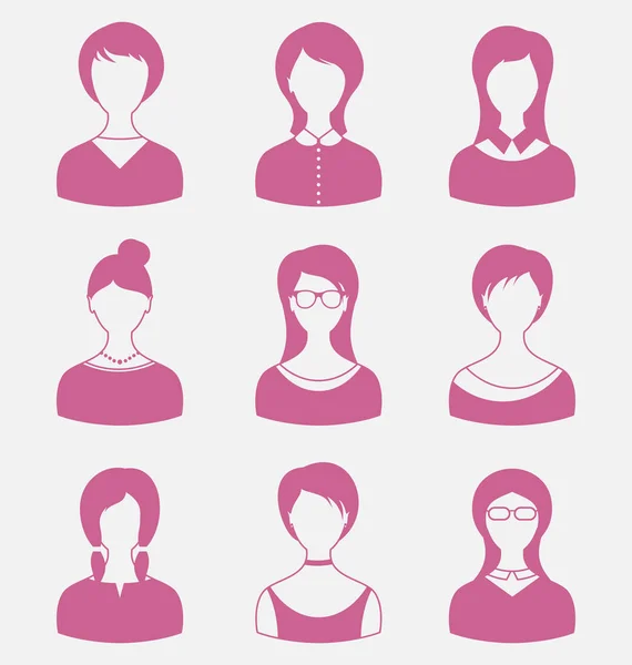 Avatares conjunto frontal retrato de fêmeas isoladas em branco backgrou — Fotografia de Stock