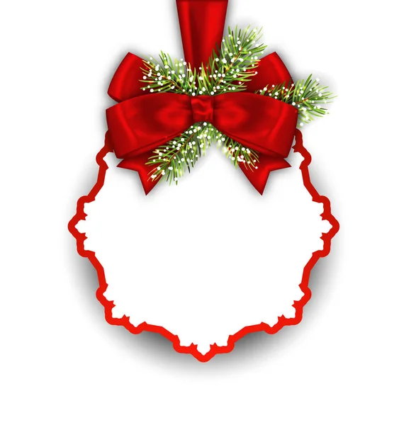 Natal cartão de saudação com galhos de abeto e fita de arco — Fotografia de Stock