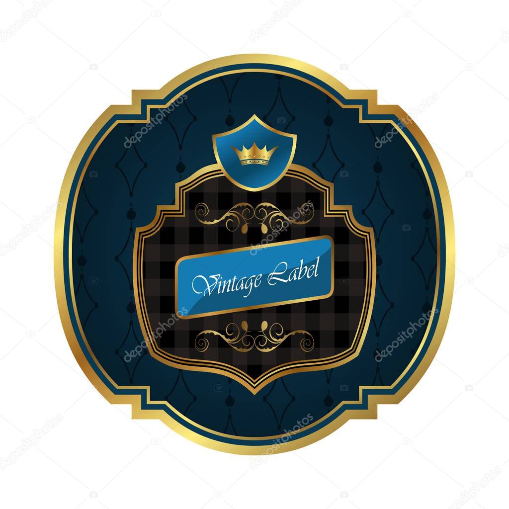 golden frame label with crown isolated