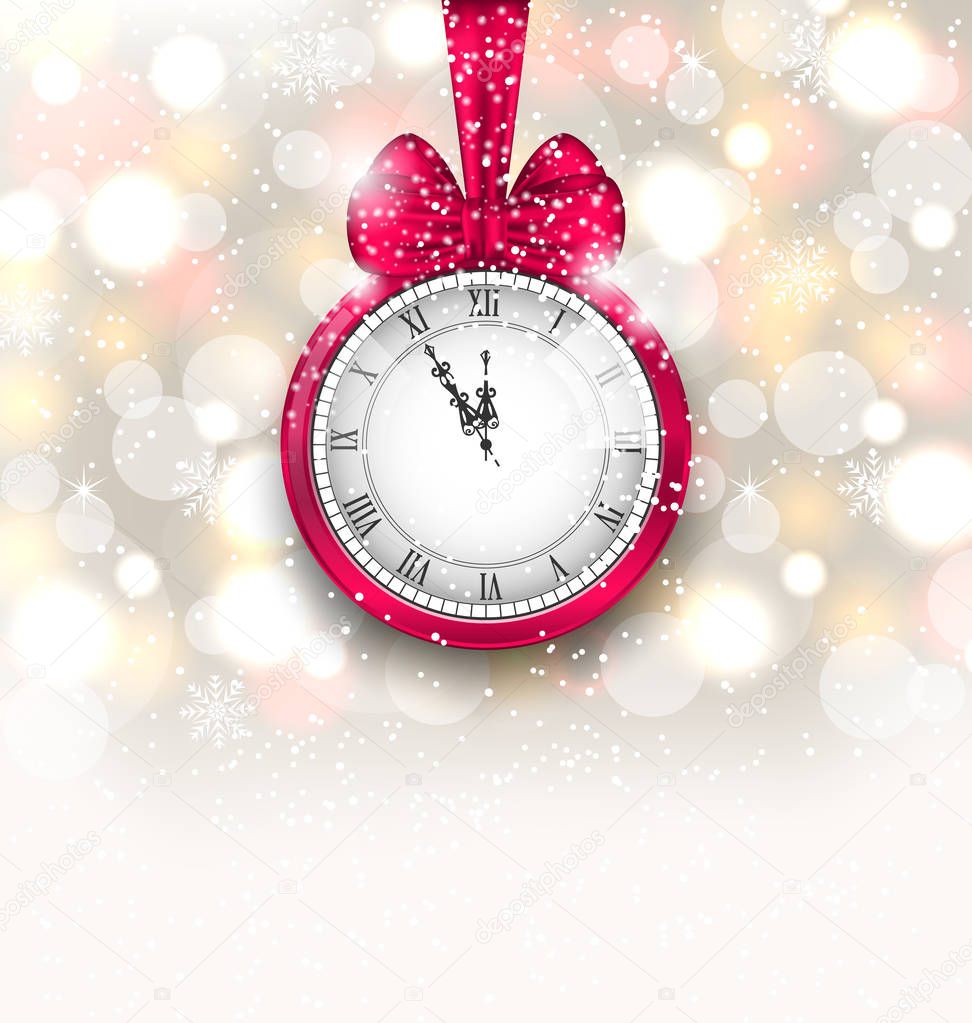 New Year Midnight Sparkling Background with Clock