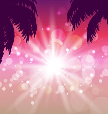 kartpostal hurma ile deniz günbatımı Manzaralı