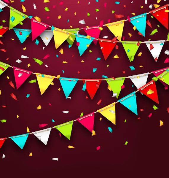 Holiday bakgrund med färgglada Bunting och konfetti — Stockfoto