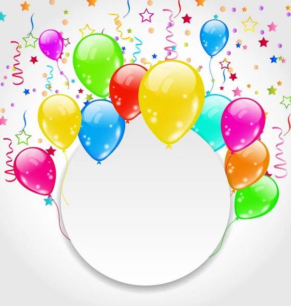 Convite de aniversário com balões multicoloridos e confett — Fotografia de Stock
