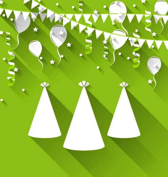 Holiday bakgrund med partyhattar, ballonger, konfetti och hänga — Stockfoto