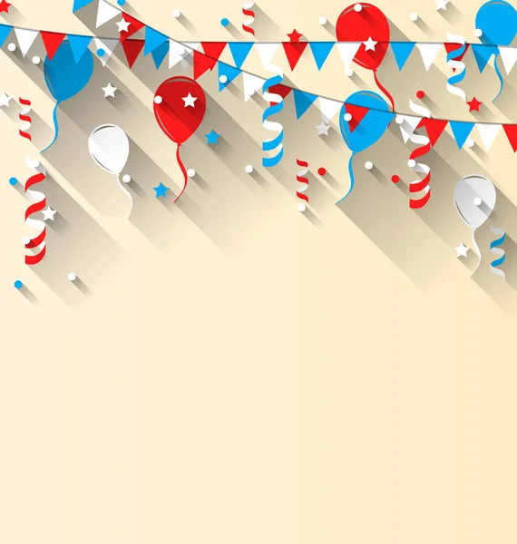 Amerikaanse patriottische achtergrond met ballonnen, streamer, sterren en — Stockfoto