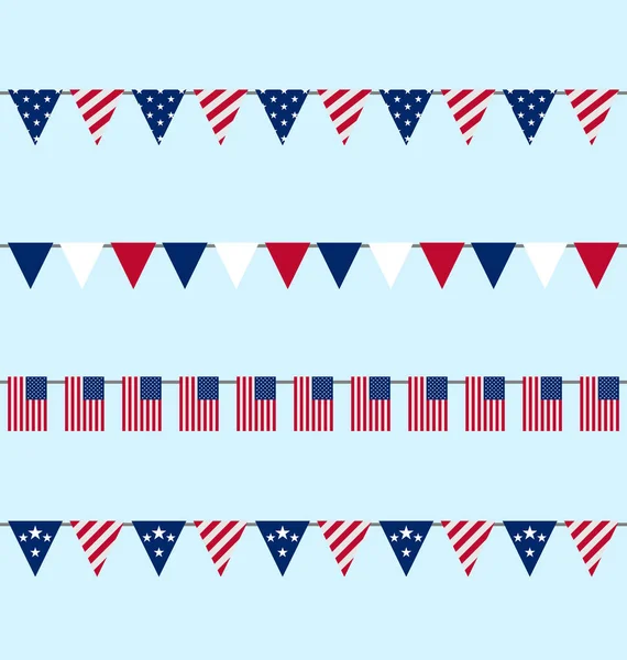 Colgando banderines Bunting para el Día de la Independencia de EE.UU., Establecer la tradición —  Fotos de Stock
