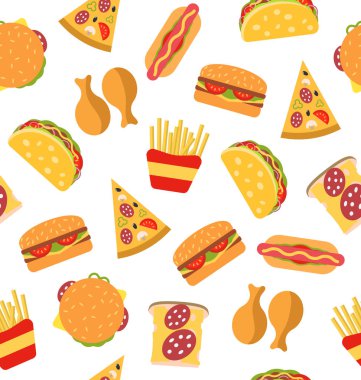 Set Fast Food düz simgeleri ile Seamless Modeli