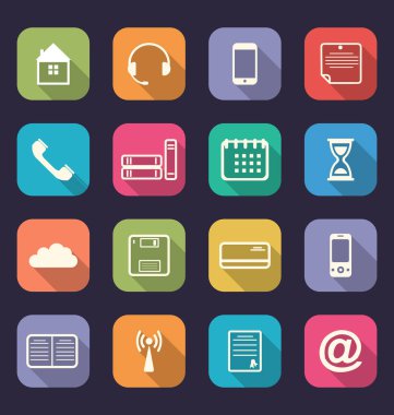 Uzun gölgeler ile düz tasarım uygulama web simgeler