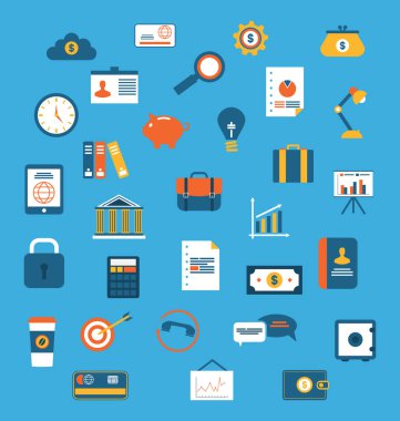 Web tasarım nesneleri, iş, office ve marke düz Icons set