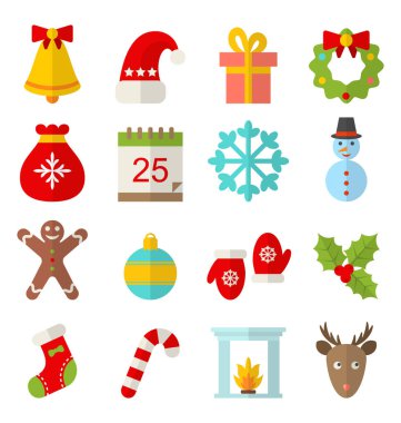 Kış ve spor eğlenceli ile ayarla Noel düz konfor ve izole illüstrasyon tatil
