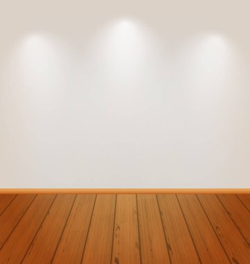 lege muur met licht en houten vloer