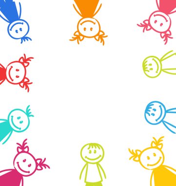 şirin komik çocuklar çizilmiş, renkli kızlar ve erkekler için