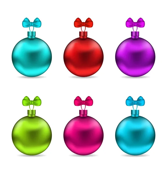 Collection Christmas Colorful Glassy Balls with Bows — Stock Photo, Image