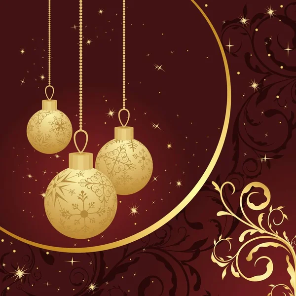 Floral κάρτα Χριστουγέννων με χρυσά μπάλα — Φωτογραφία Αρχείου