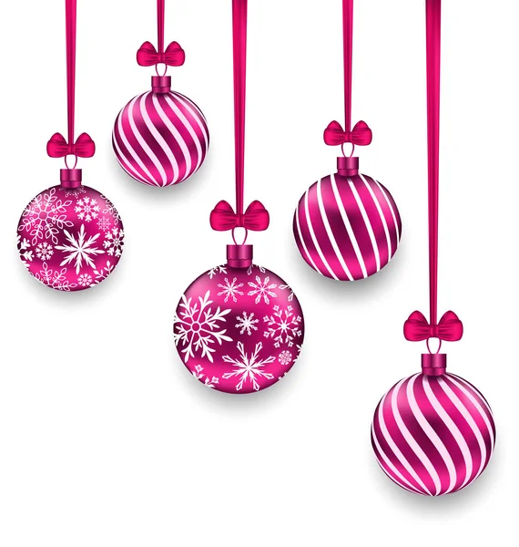 Bolas de vidro rosa de Natal com fita de arco — Fotografia de Stock