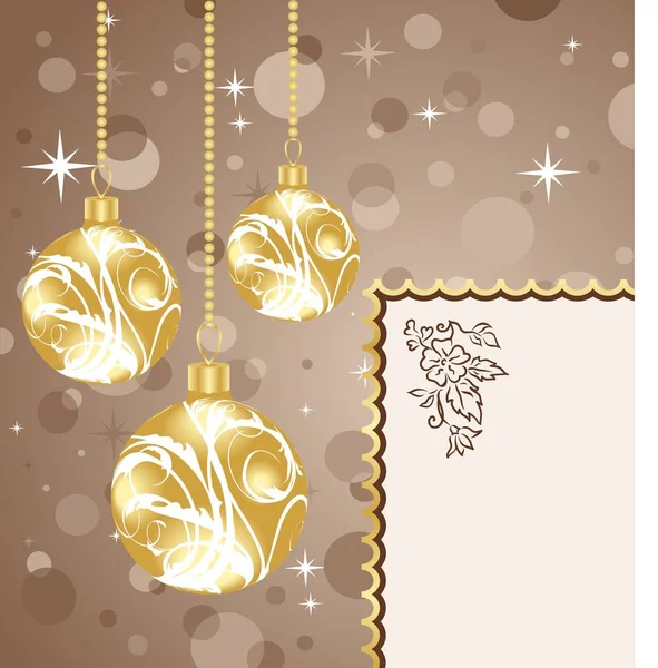 Рождественские шары с открыткой — стоковое фото
