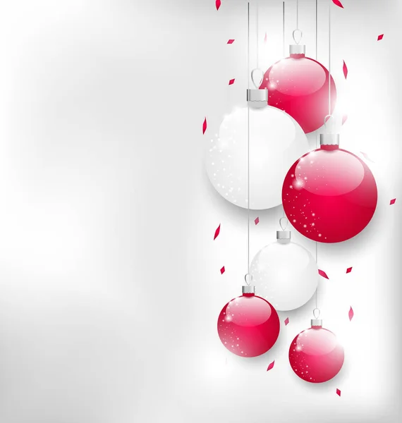 Tarjeta de Navidad con bolas de vidrio de colores y oropel —  Fotos de Stock