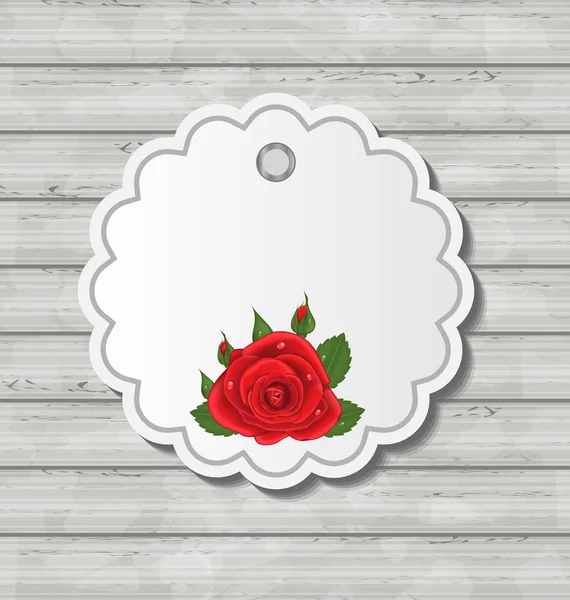 Card with red rose for Valentine Day on wooden texture — Stock Photo, Image