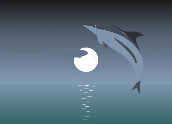 Illustration of a jumping dolphin over a moonlight — Stock Photo, Image