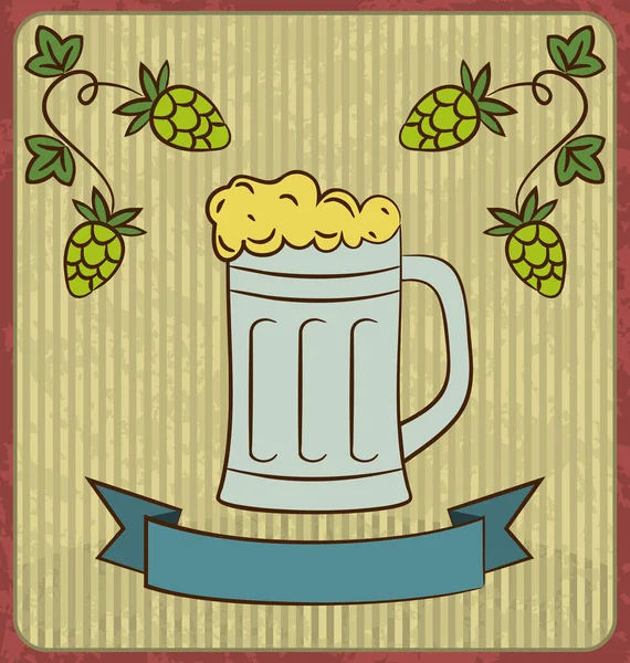 啤酒免费标签、 啤酒海报、 红色背景上的插图的复古插图 — 图库照片