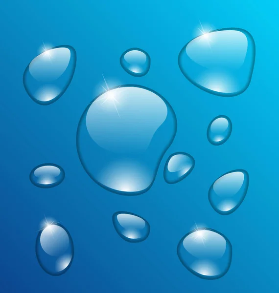 Gotas de agua transparentes sobre fondo azul — Foto de Stock