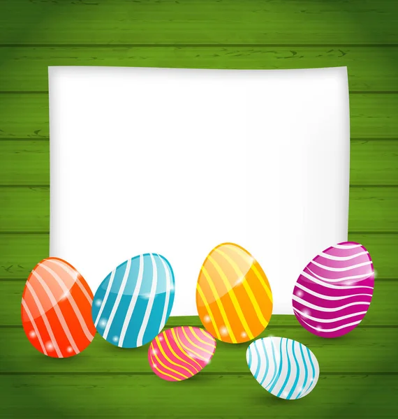 Бумажная карточка с пасхальными цветными яйцами — стоковое фото