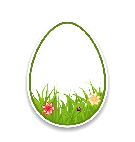 Pääsiäispaperi tarra munat vihreä ruoho ja kukat — kuvapankkivalokuva