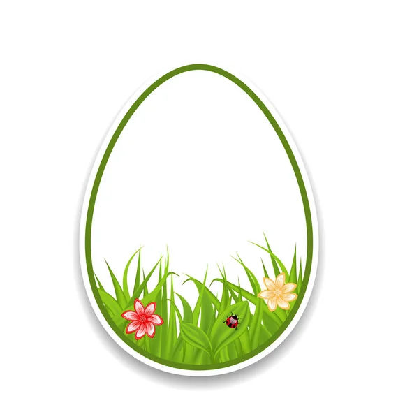 Easter paper sticker eggs with green grass and flowers — Stock Photo, Image