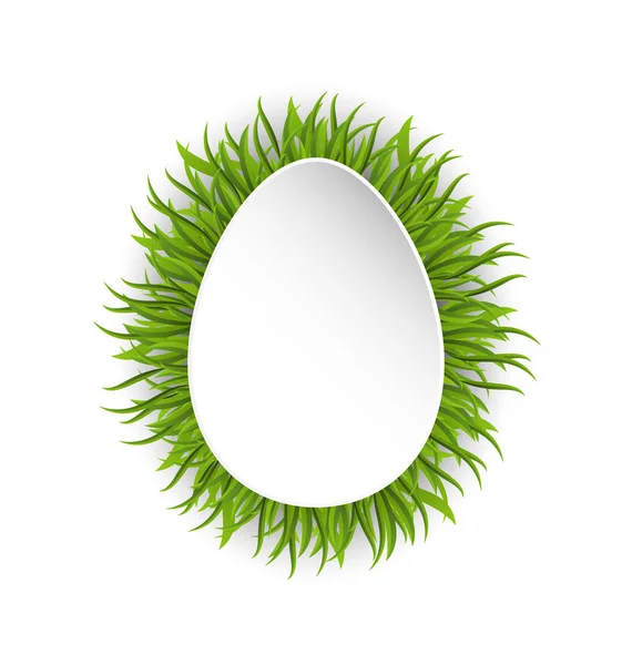 Glückliche Osterpapier-Karte in Form eines Eies mit grünem Gras — Stockfoto