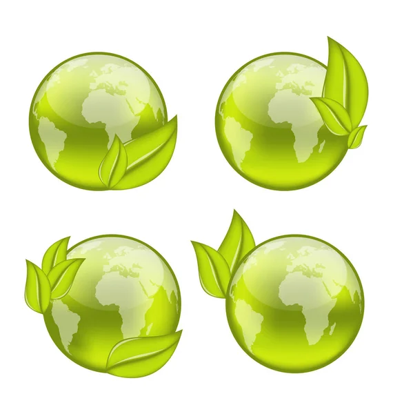 Установить иконку мира с эко-зеленые листья изолированы на белой backgrou — стоковое фото