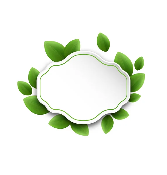Etichetta astratta con foglie verdi ecologiche, isolata sul retro bianco — Foto Stock