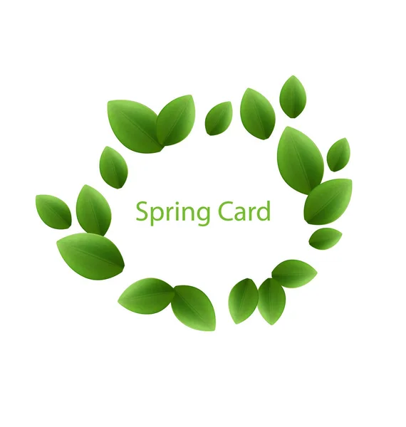 Frühjahrsfrischekarte aus grünen Blättern, isoliert auf weißem Papier — Stockfoto