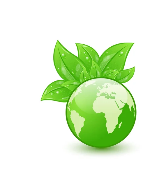 Global planet and eco green leaves isolated on white background — Stock Photo, Image